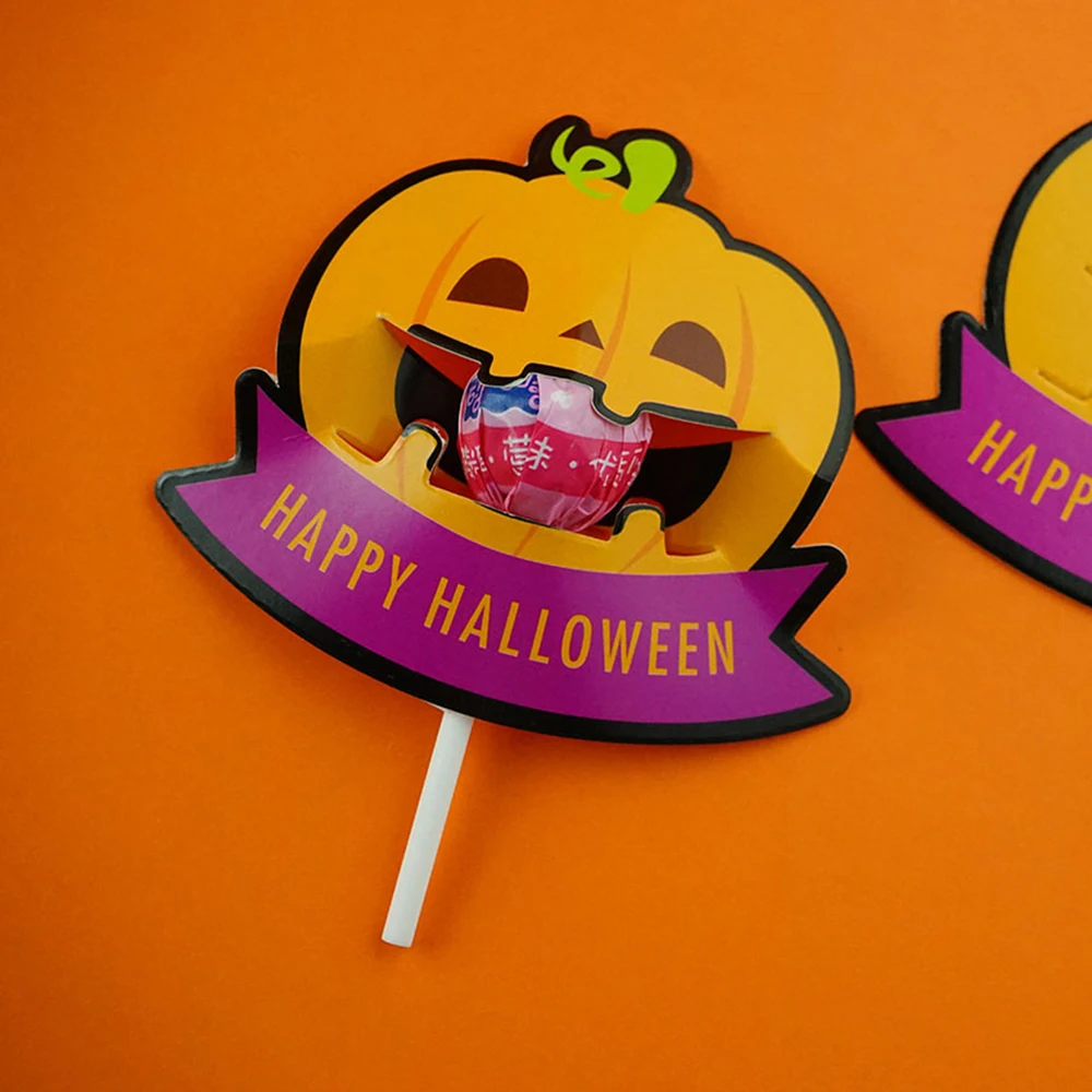 50 Stück Halloween Papier-Lollipop-Karten Niedliche Kürbis-Geister-Süßigkeiten-Verpackungskarten für Süßes oder Saures Halloween-Dekoration 2026 – Detail 5