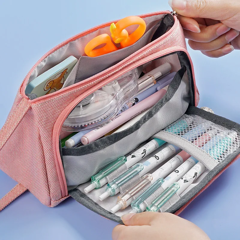 Estuche de lona Simple de gran capacidad Unisex, bolsa de de bolígrafos con cremallera, multicapa, papelería para estudiantes| | - AliExpress