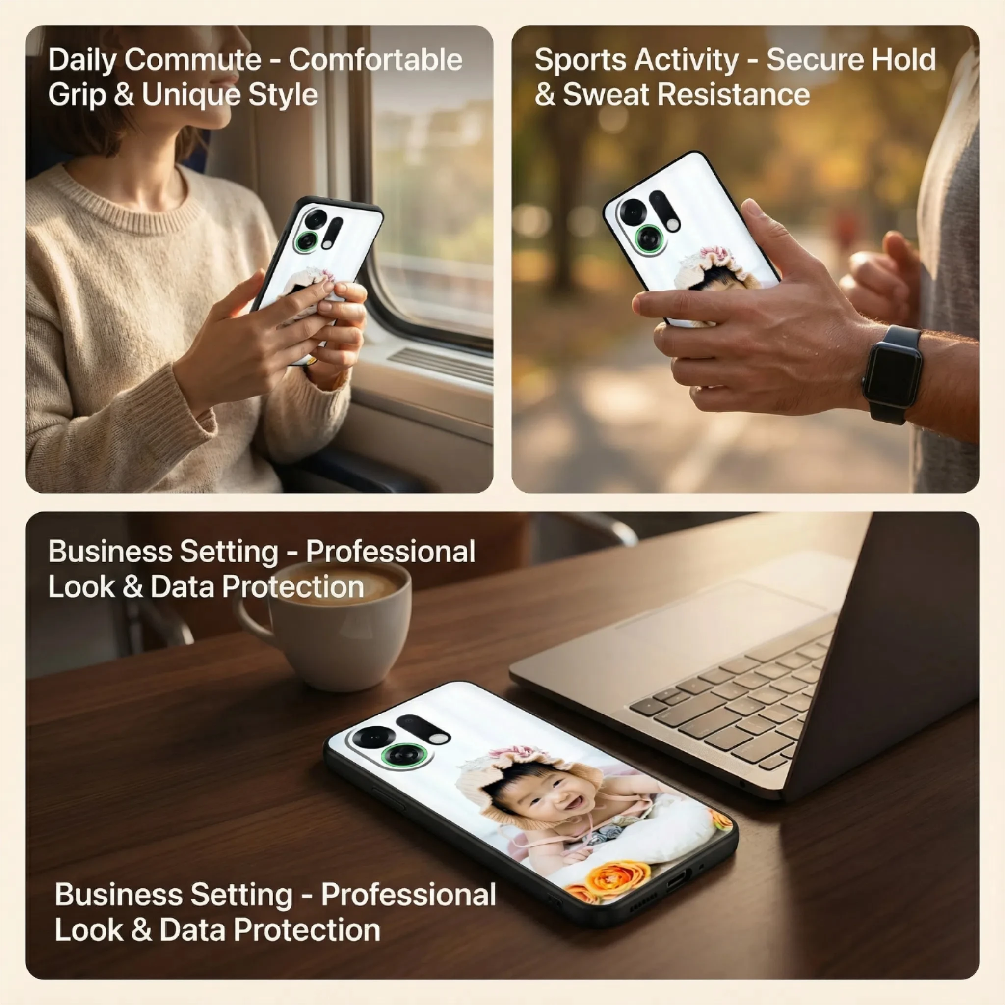 Personalized Shockproof Soft Matte Silicone & Tempered Glass Case with Custom Photo & Text Design