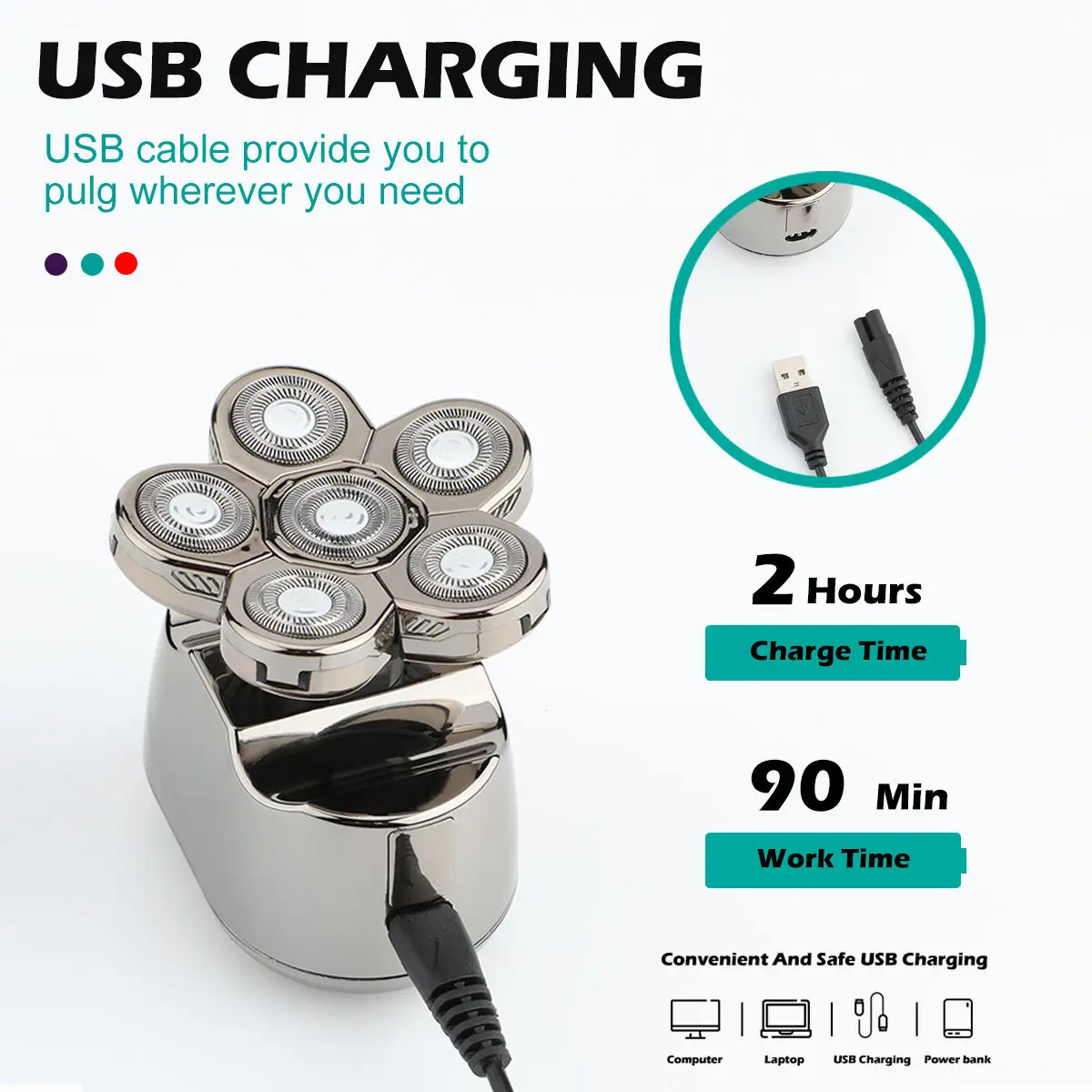 VGR 395 USB شفرات حلاقة احترافية دوارة مقاومة للما...