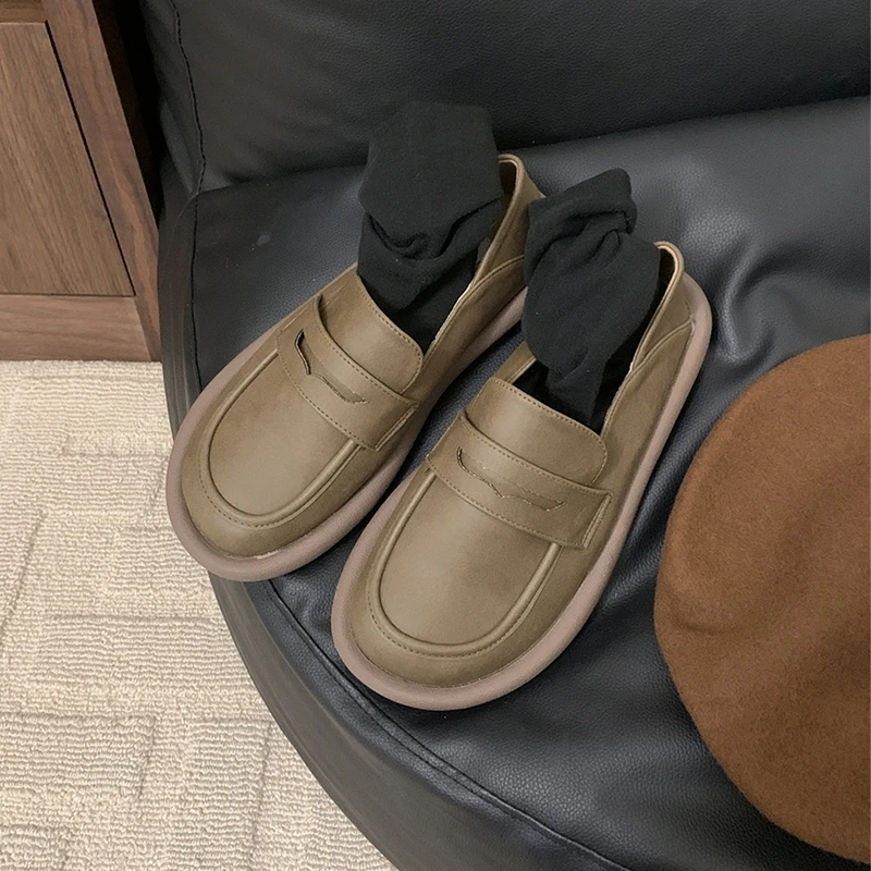 Sneakers Women Shoes Leather Loafers Shoes For Women Comfortable Slip On Shoes Hand Sewing Thread Mom Shoes Zapatillas De Mujer