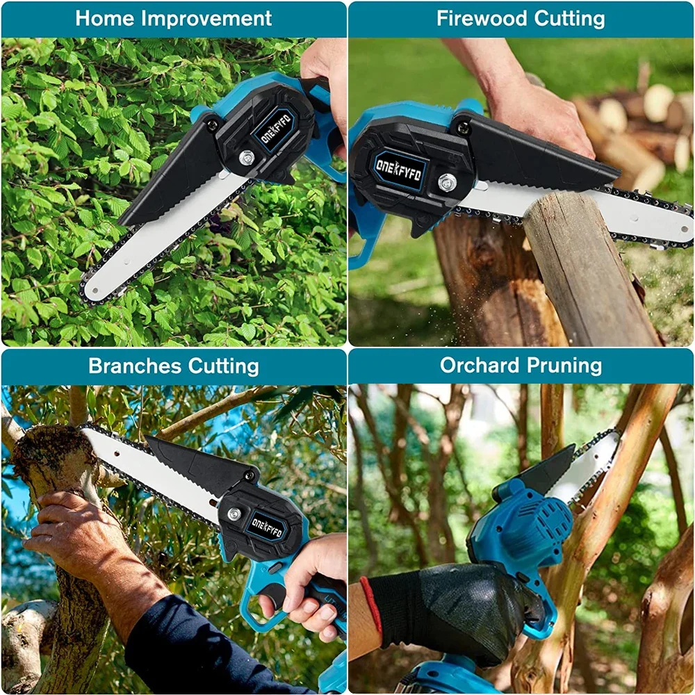 4 Inch/6 Inch Mini Electric Saw Chainsaw Fruit Tree Woodworking Garden Tools Hand Held Wood Cutters  For Makiita 18V Battery 6