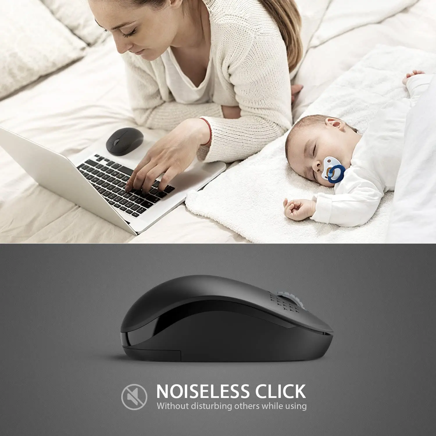 Wireless Mouse Wireless Optical Mouse Seenda 2.4G USB Wireless Mouse Noiseless Click Mini Mice for Computer Laptop PC Tablet Black
