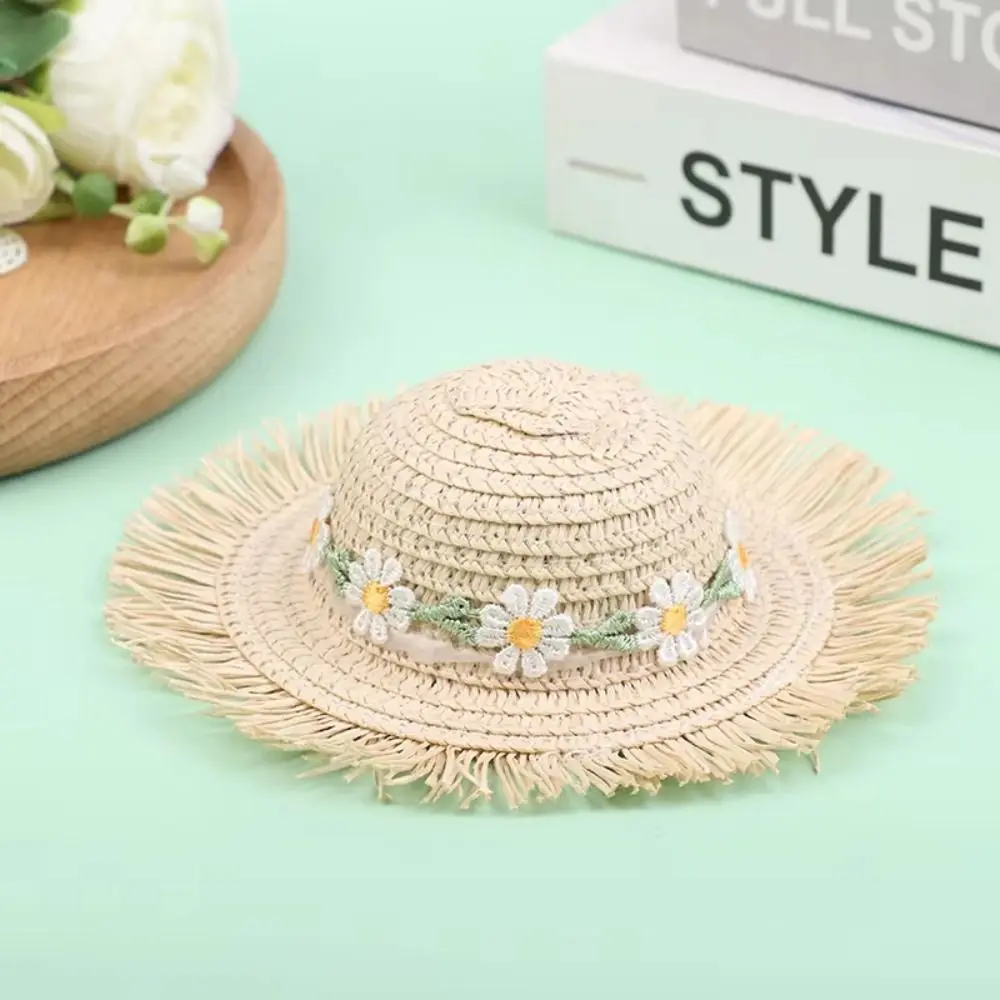 Daisy Doll Straw Hat Handmade Design Miniature Size Dollhouse Hat Sun Protection DIY Doll House Miniature Doll Accessories