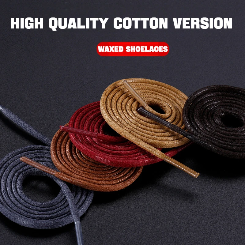 1Pair Cotton Waxed Shoelaces Round Rope Shoe laces Boots Laces for Shoes Waterproof Leather