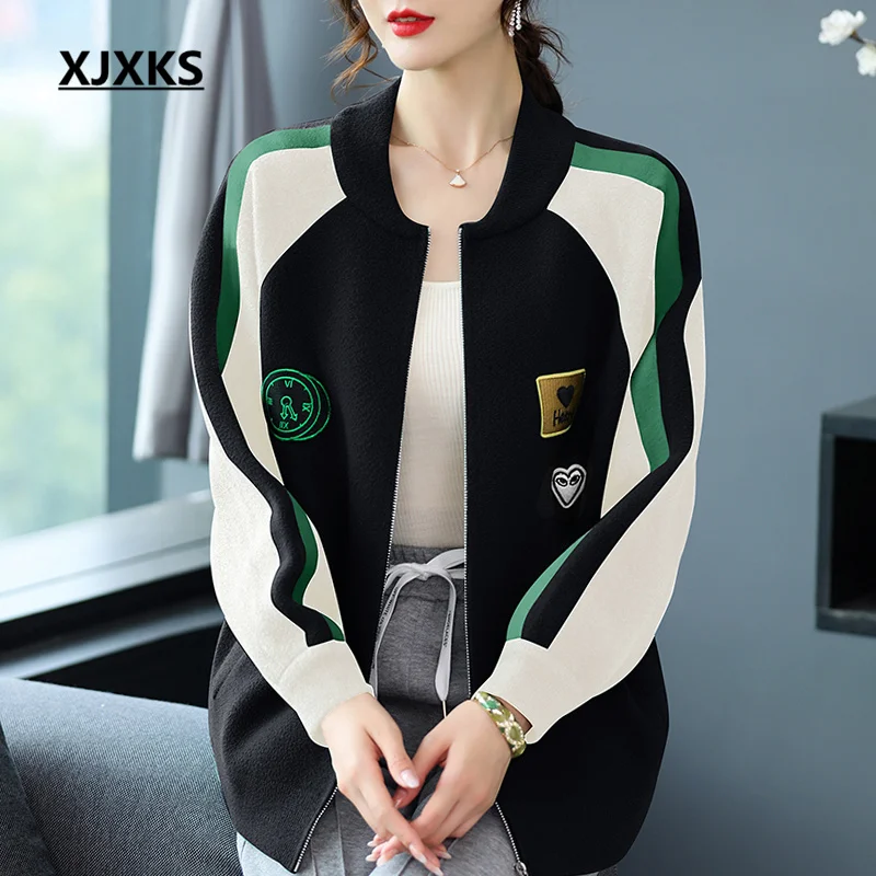 

XJXKS 2022 Autumn And Winter Latest Loose And Comfortable Zipper Cardigan Women's Jacket High Quality Oversize Coat