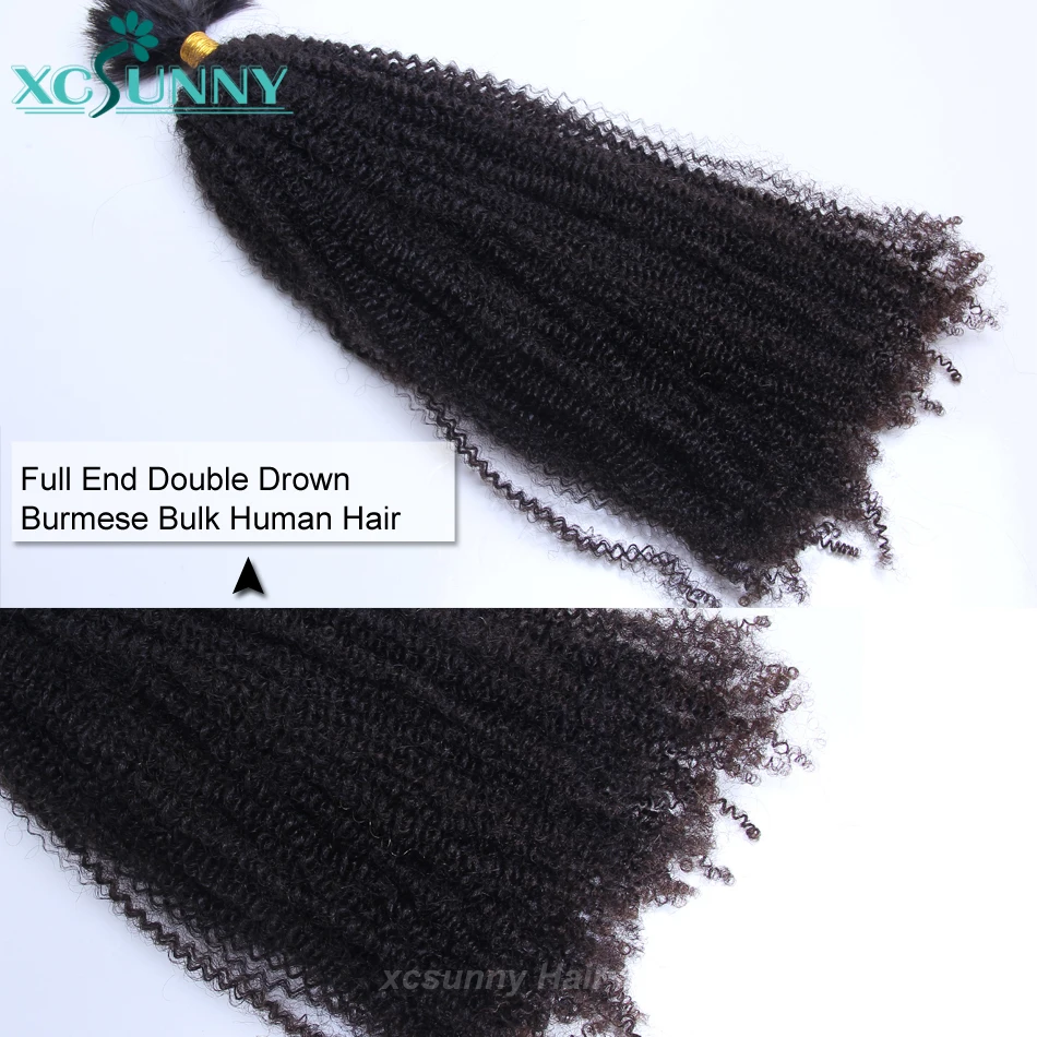 Афро кудрявые вьющиеся бирманские объемные человеческие волосы для плетения, без прядей, крупные плетеные волосы для наращивания, длинные концы, двойные тянутые волосы, искусственные волосы