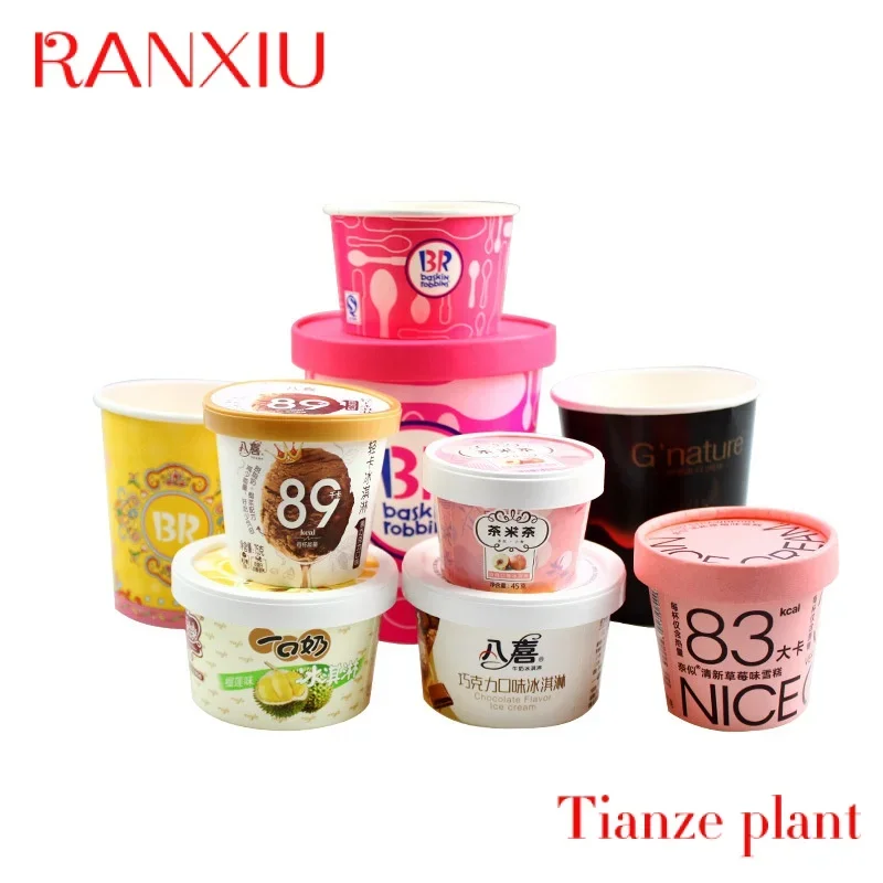

Custom 2023 new style sundae paper cup small disposable ice yogurt paper bowl with lid and spoon