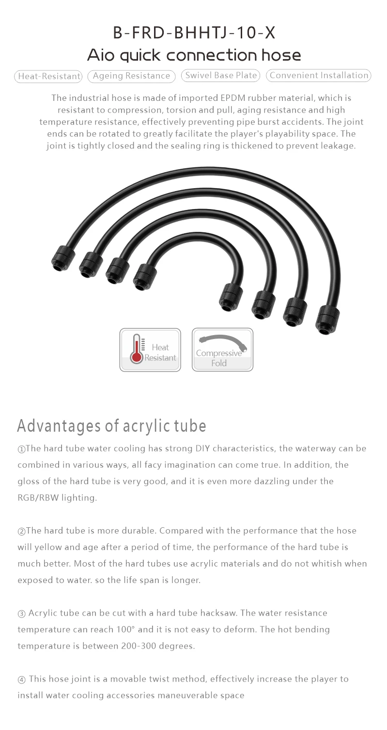 Bykski Black EPDM Soft Tube Integrated Fittings For Computer 