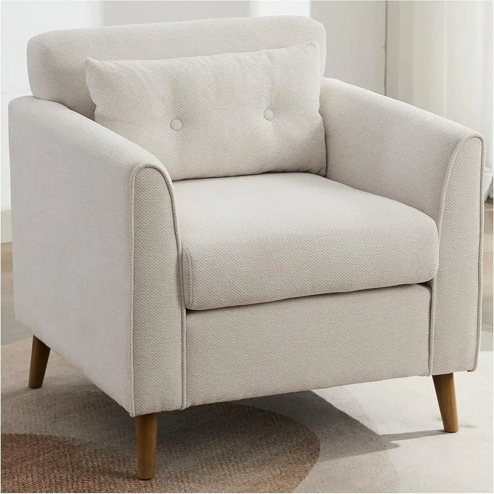 Mid Century Modern Accent Chair Chenille Upholstered Armchair Ergonomic Living Room Side Chair with Wooden Legs Durable Comfort 2