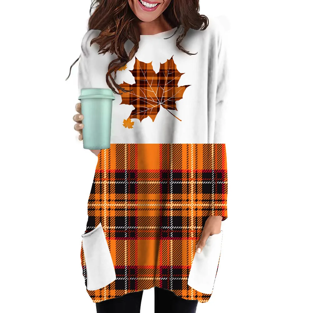 

Women Vintage Pumpkin Printed T-shirt Thanksgiving Long Sweatshirts Autumn Oversized Ladies Casual Pockets Pullovers Tops Winter