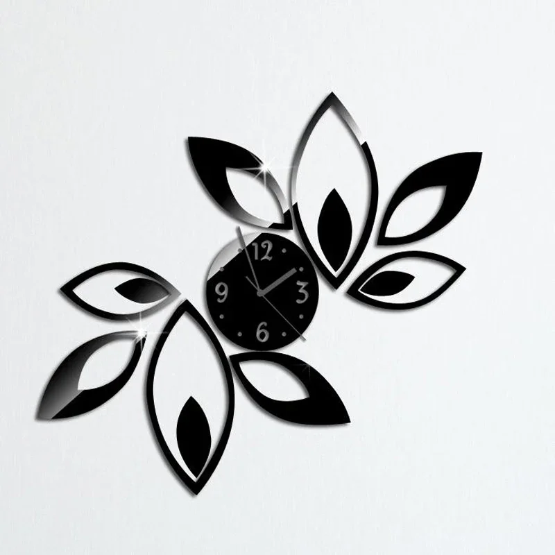 3D Wall Clock multicolor leave Acrylic mirrored design living room unique gifts