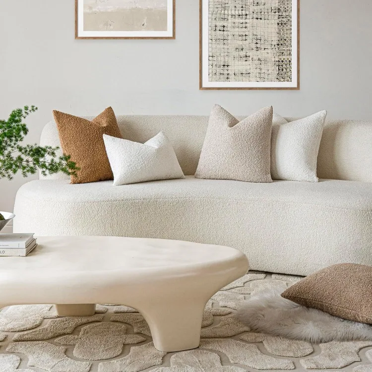 Description Picture 2 of itemSolid Boucle Throw Pillow Cover Ivory Grey Camel Puffy Soft Design Cushion Cover Texture Couch Pillow Case Cozy 18x18" 45x45cm