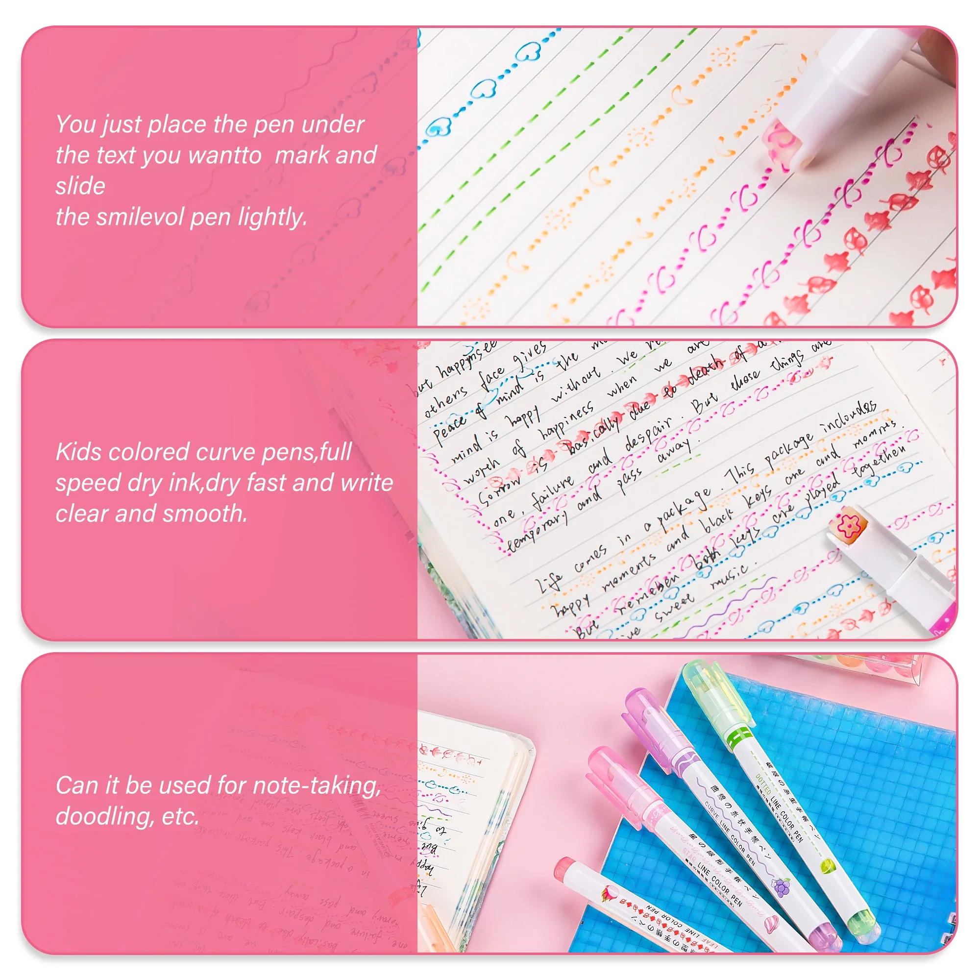 Highlighter Marker Highlighter Pen Marker Pen 3/6/8pcs Kawaii Flowers Line Shaped Highlighter Pens Roller Tip Curve Marker Pens Graffiti Pen Stationery School Office Supplies