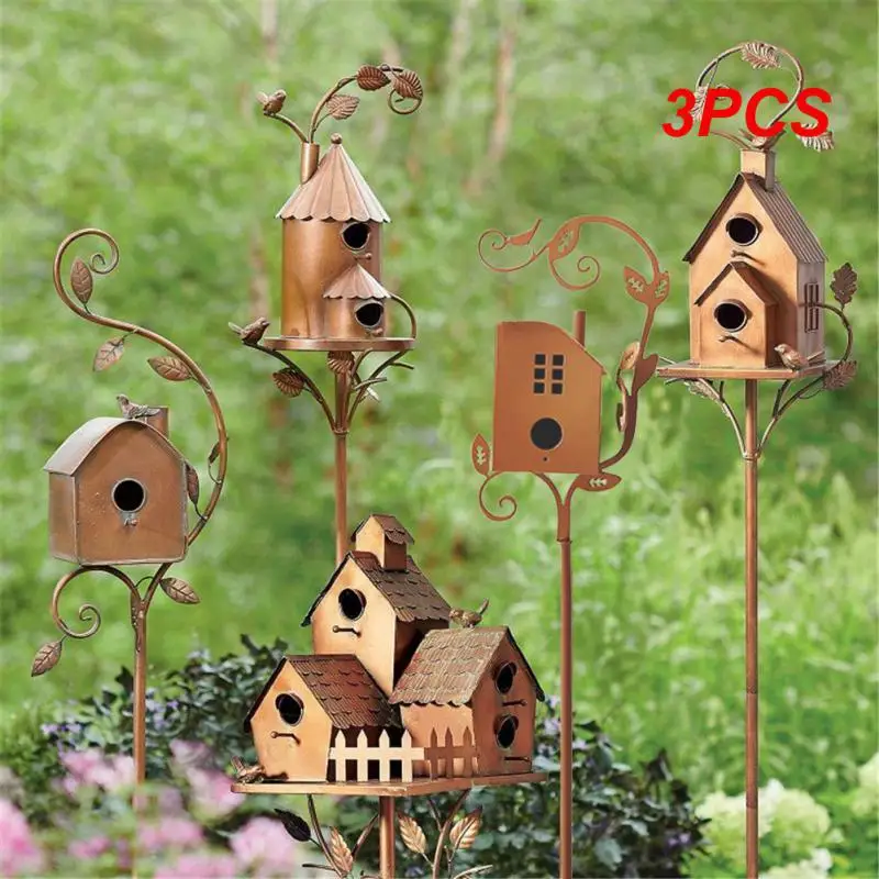 

3PCS Bird House With Pole Metal Bird Feeders Garden Stakes Art Bird Houses For Courtyard Backyard Patio Outdoor Garden