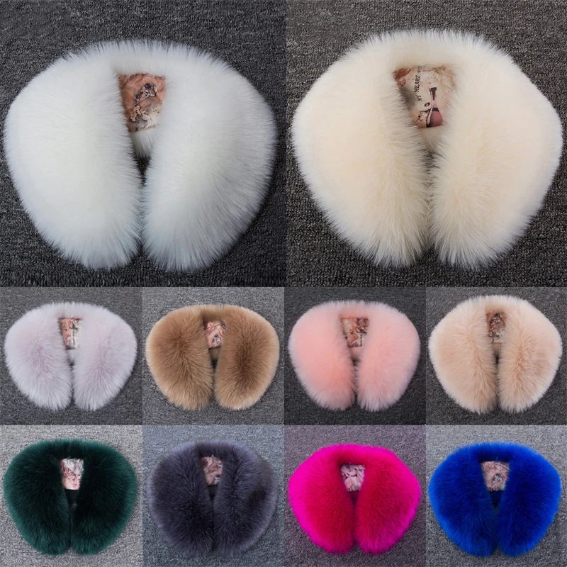 Winter Faux Fox Fur Collar Jacket Coat Hat Decor Warm Scarf Shawl Multicolor Strip Soft Hood Fake Fur Collars Lady'S Bib Scarves