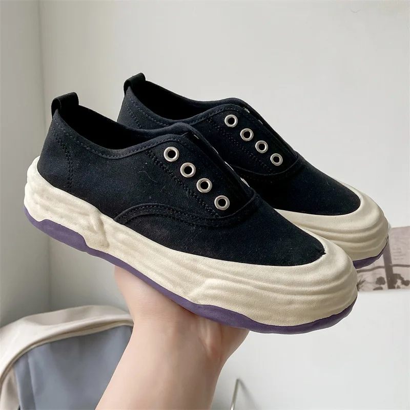 Casual Canvas Shoes Women Sneakers 2022 Summer Lace Up Breathable Non Slip Platform Ladies Flats Shoes Comfortable Female Shoes