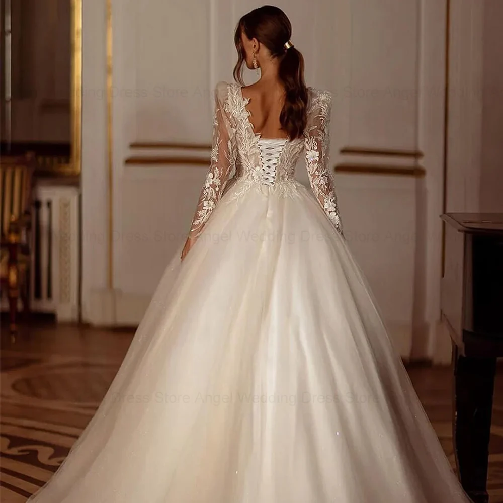 ANGEL Luxury Shiny Long Sleeves Wedding Dress 2025 A-Line Lace Up Women Bridal Gown Customized Applique Beading Vestido De Novia 2
