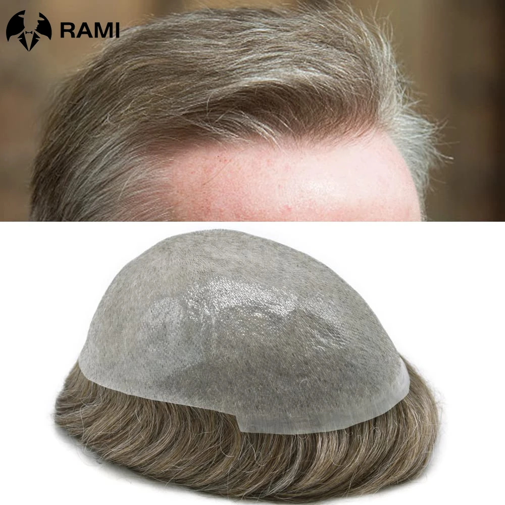 

0.03-0.04mm V-Loop Full PU System Ultra Thin Skin Base Men's Toupee Realistic Man Wigs 90% Density Breathable Human Hair System