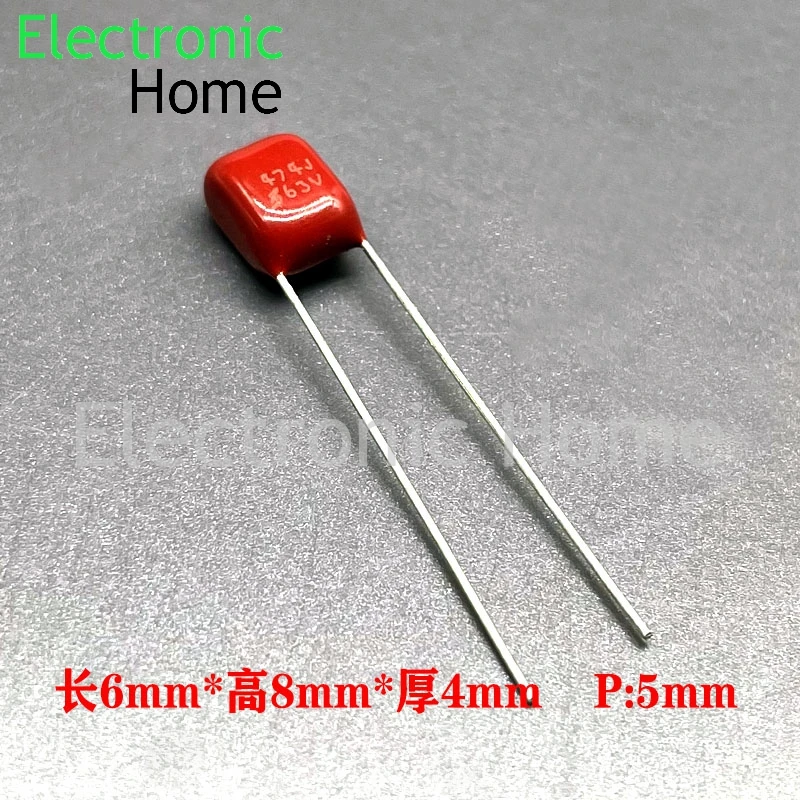 50PCS/LOT CBB film capacitor 1uf 0.68uf 0.47uf 0.33uf 0.22uf 0.1uf 63v 100v with a pin distance of 5mm 100v105j 100v104j 63v474j
