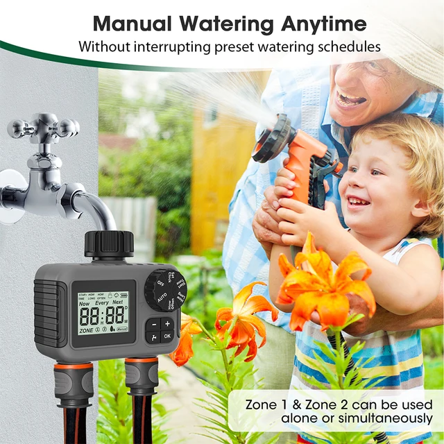 TNCE 1/2 outlet Sprinkler Timer IPX5, Rain delay Programmable Garden Irrigation Water Valve Controller for Garden Lawn Yard Drip 4