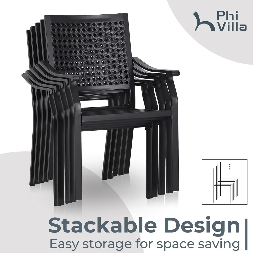 Large Wrought Iron Dining Table with Umbrella Hole & Stackable Metal Chairs, Dining Furniture, Garden Sofas 5