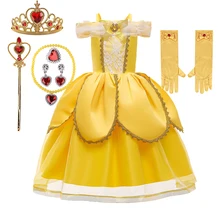 

Childrens Party Dress Little Girl Princess Belle Cosplay Costume Childrens Beauty and The Beast Costume Wedding Party Costume
