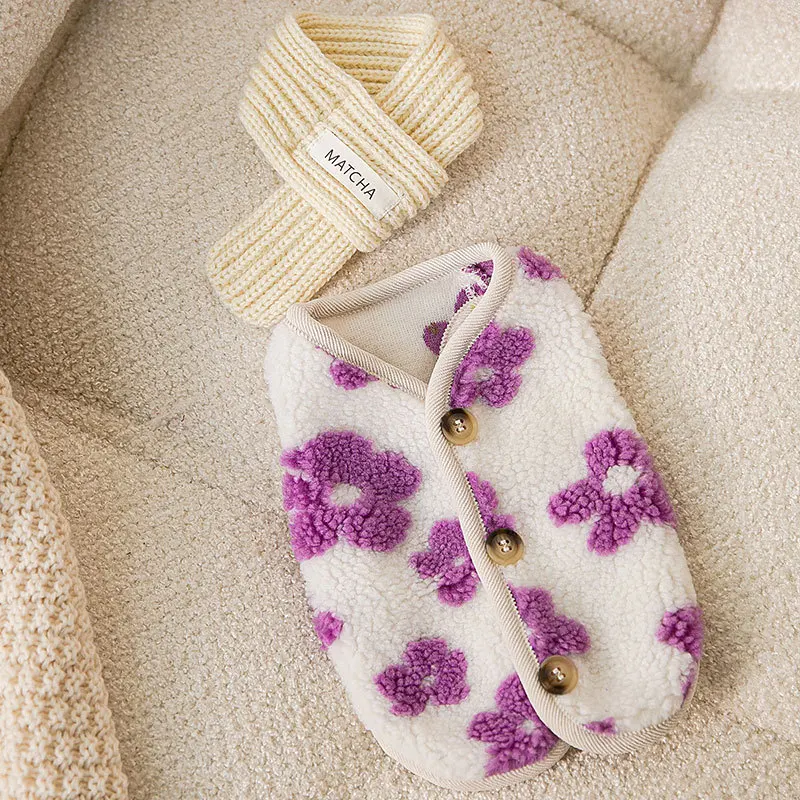 

Purple Flowers Ins Autumn and Winter Dog Coat Small Dog Cat Two-legged Clothing Vest Pet Clothing Dog Costume