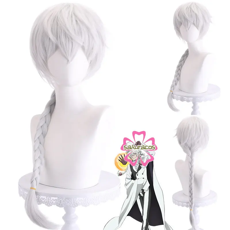 

Anime Bungo Stray Dogs Nikolai Gogol Cosplay Wig Season 4 Long White Braid Heat Resistant Synthetic Wigs for Halloween + Wig Cap