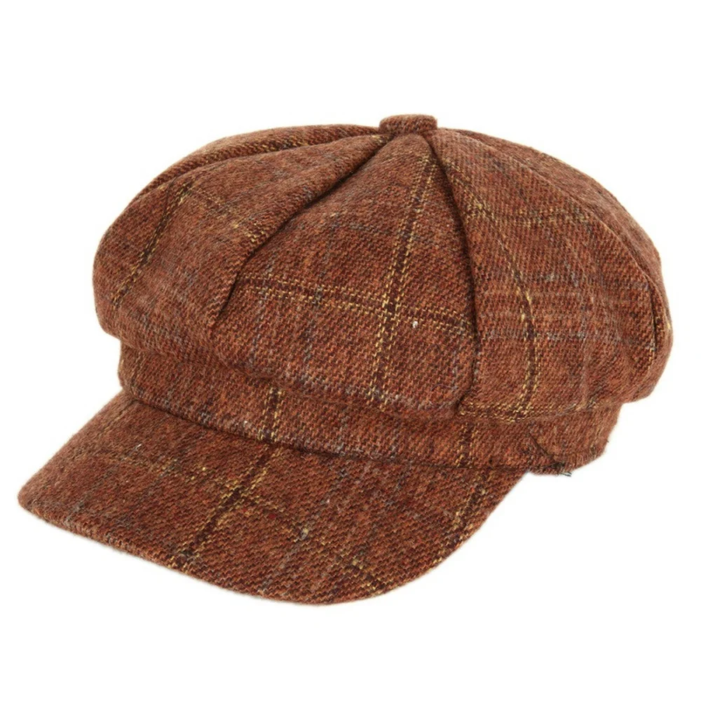 Woolen Hats for Women Vintage Plaid Tweed Gabby Baker Boy Eight Piece Female Beret Spring Autumn NEWSBOY