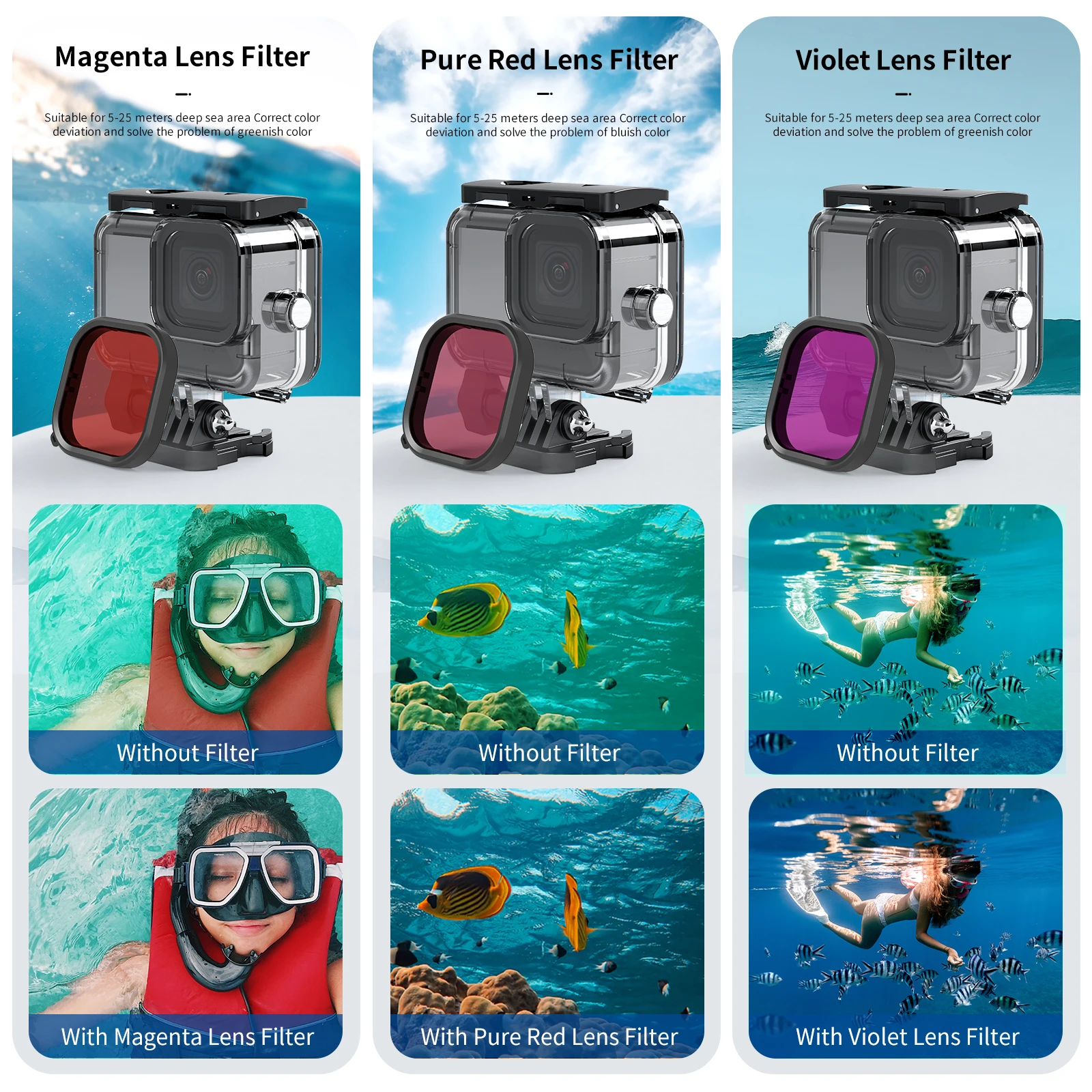 Kit Accessoires GoPro: Filtres, Caisson, Flotteur - 3 Options