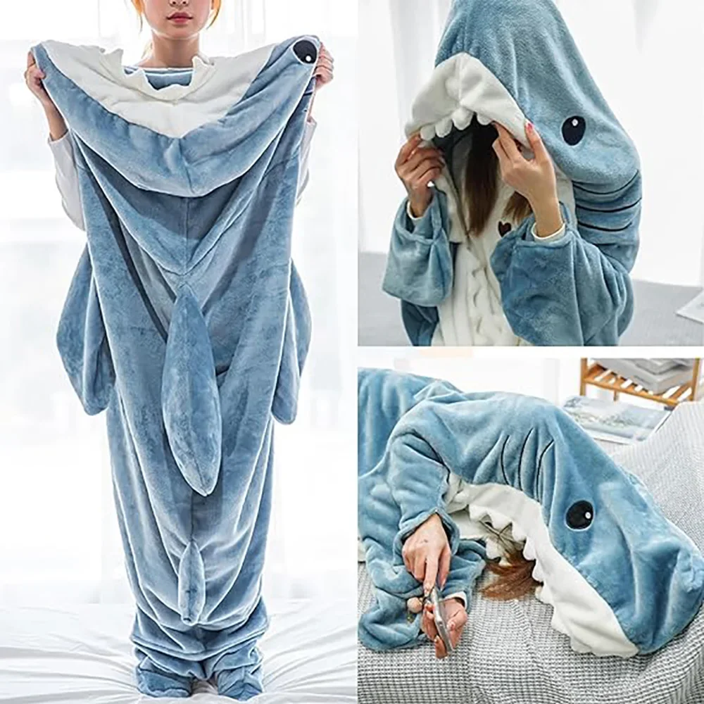 Shark Pijama Shark Blanket Shark Cosplay Pajamas Costume Playsuit Kid  Parents Hooded Homesuit Nightgown Homewear Slumber Party - AliExpress