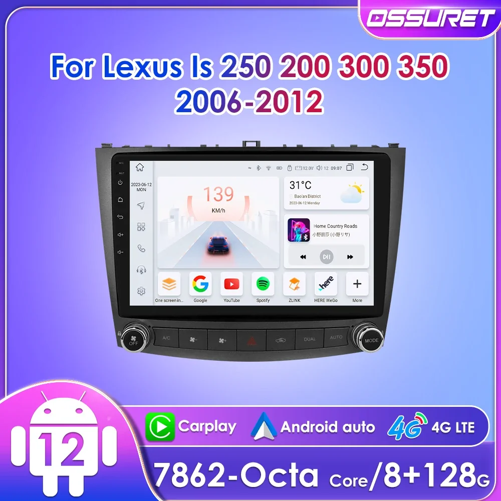 

Ossuret 2Din Android12 Car Radio for Lexus IS200 250 300 350 2006-2012 Multimedia Navigation UI7862 Headunit CarPlay RDS DSP GPS