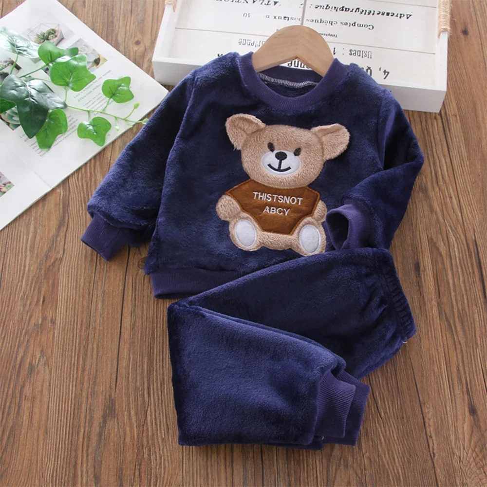 Bear Leader Coral Fleece Pajama Sets Baby Boys Girls Winter Plus Velvet Thick Flannel Homewear Children Warm Sleepwear Suit 2Pcs 4