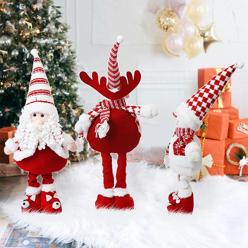 Merry Christmas Home Decor: Red White Striped Santa Claus Dolls Snowman Elk Doll Ornament Telescopic Decoration