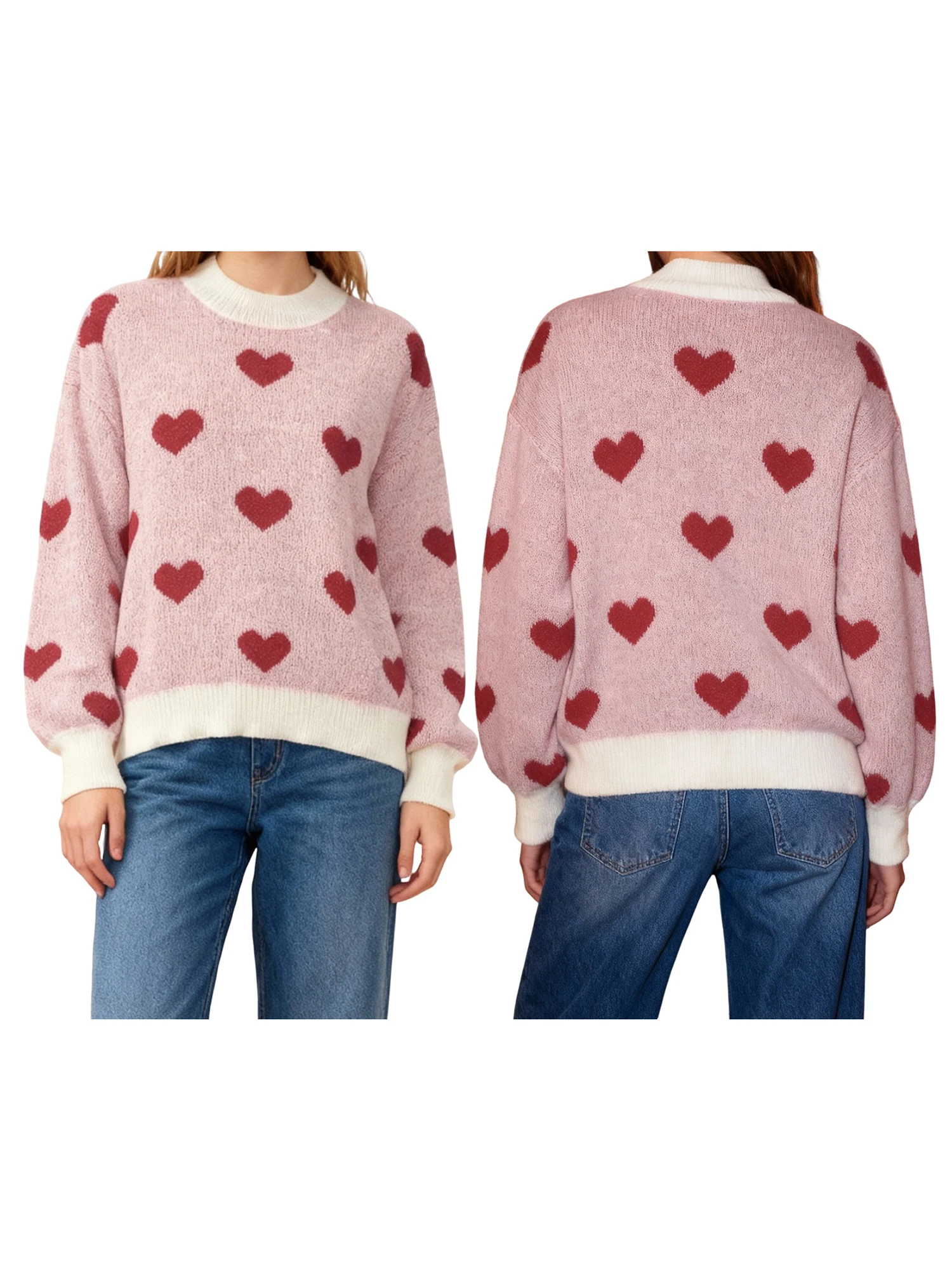 Elegant Women s V-Neck Sweater with Ribbed Trim and Long Sleeves - Stylish Knit Pullover for Casual Wear or Valentine s Day