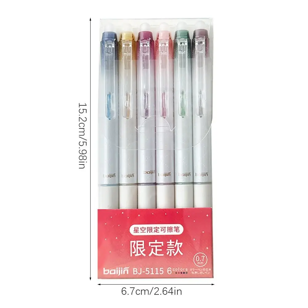 6개/박스 0.7mm 글리터 형광펜 지울 수 있는 필기 문구 컬러풀 플래싱 펜 빠른 건조 부드러운 필기