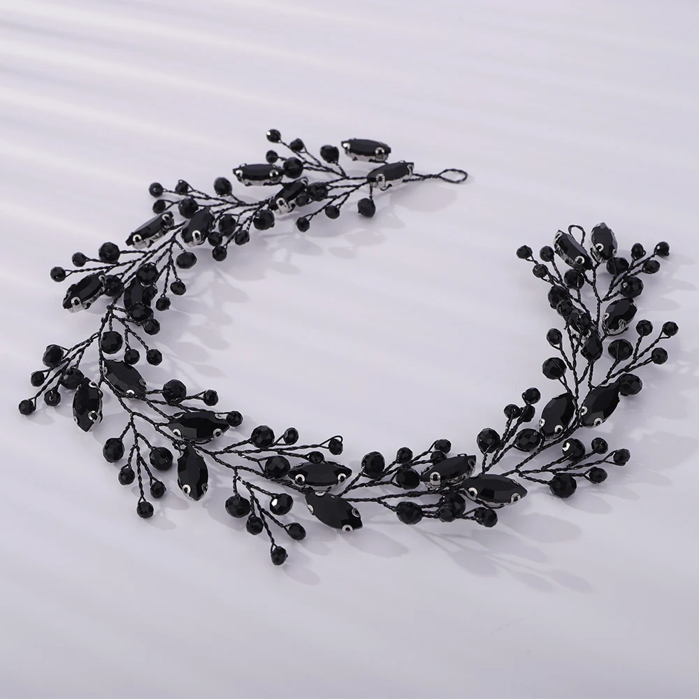 Black Rhinestone Headband for Wedding Women Hair Accessories Fashion Chic Party Bride Hair Piece Bridal Crystal Headpiece Tiaras