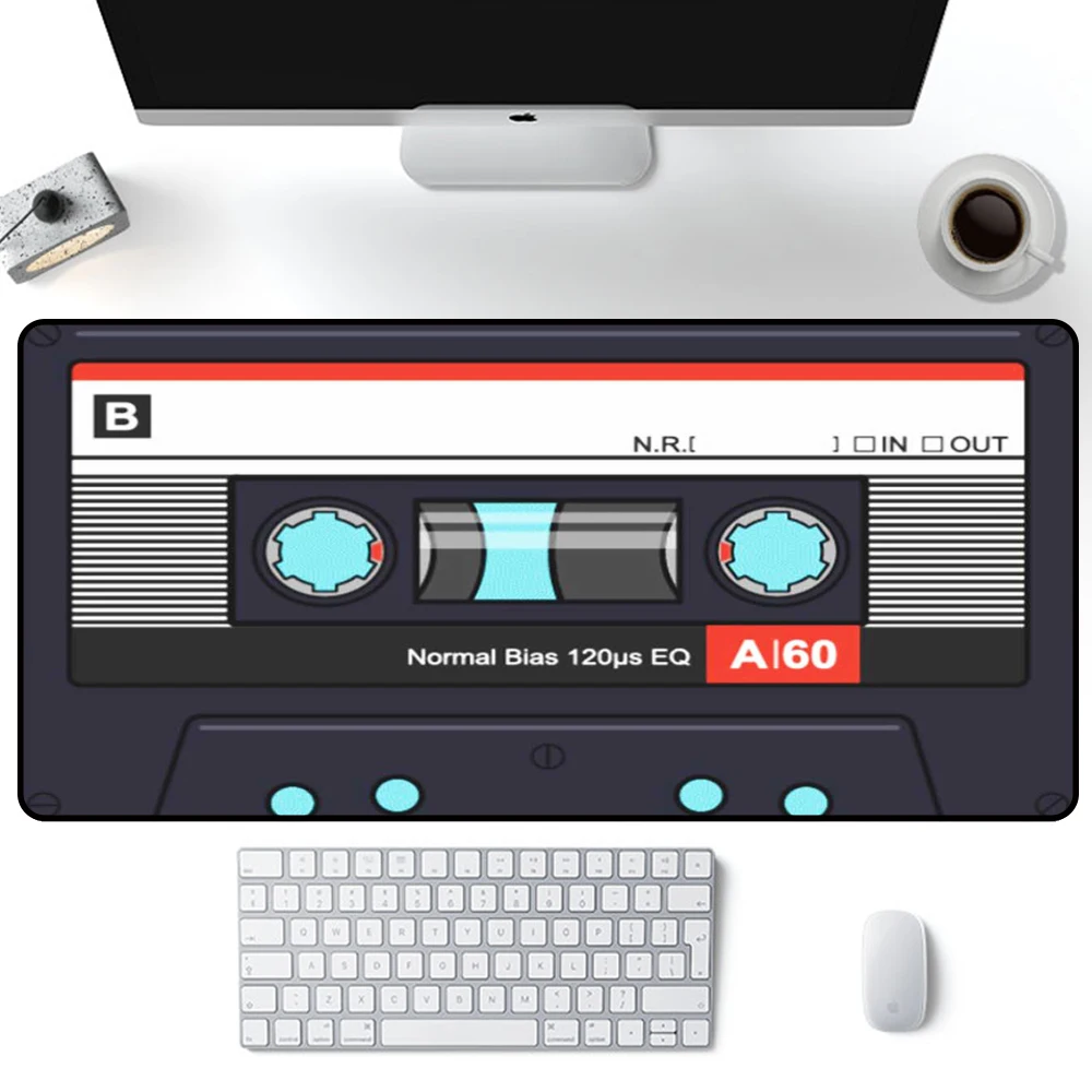 Pad Mouse Gamer Funny Mouse Pad 70*30 Gamer Table Mat Tappetino Da Scrivania Cassetta Retro Record Tape Pc Surface Per Mouse Tapis Bureau Mat