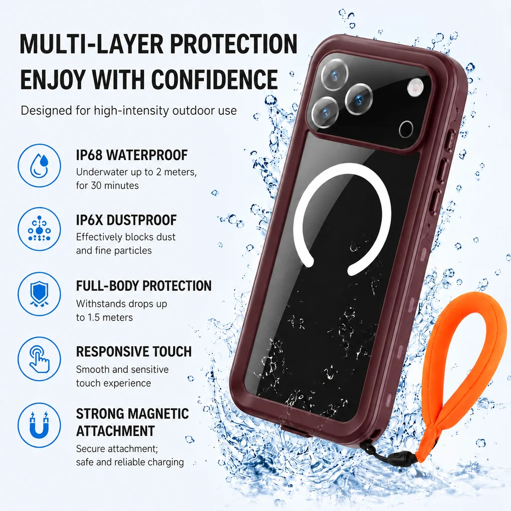 Ultimate IP68 Waterproof Phone Case with Floating Ring and Touch Accessibility