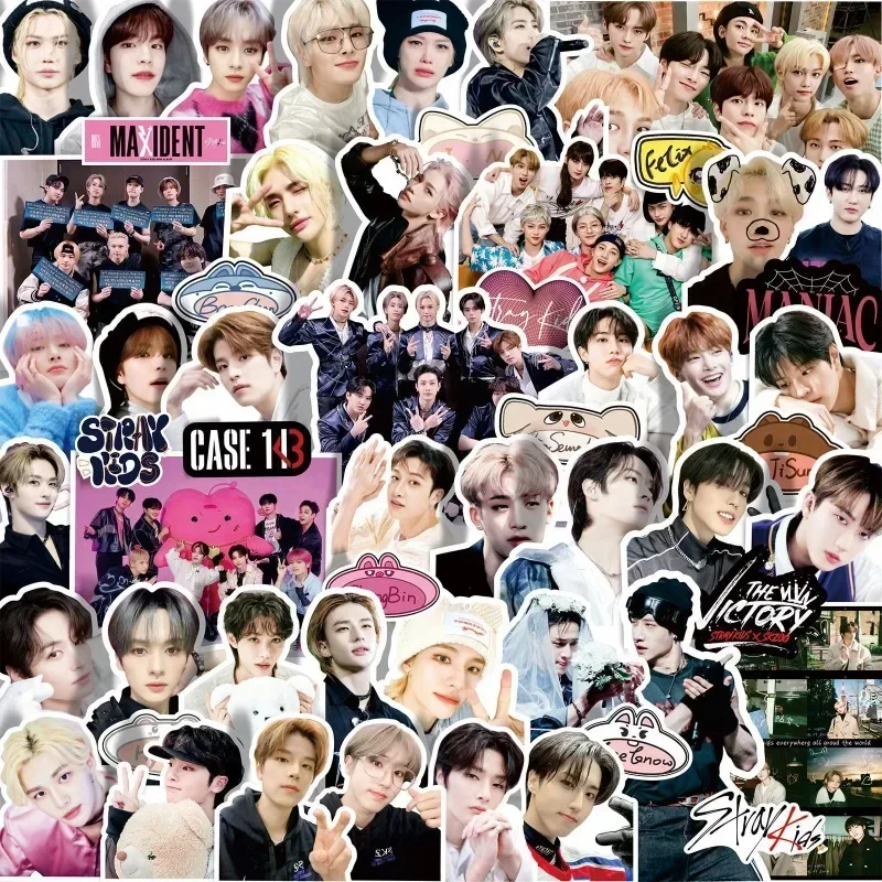60pcs/bag Kpop Fans Sticker Skz Team Music Boy Band Decoration Suitcase Scrapbook Phone Laptop Stationery Stray Toy,Credit Card Stickers,Anime Stickers,Racing Car Stickers