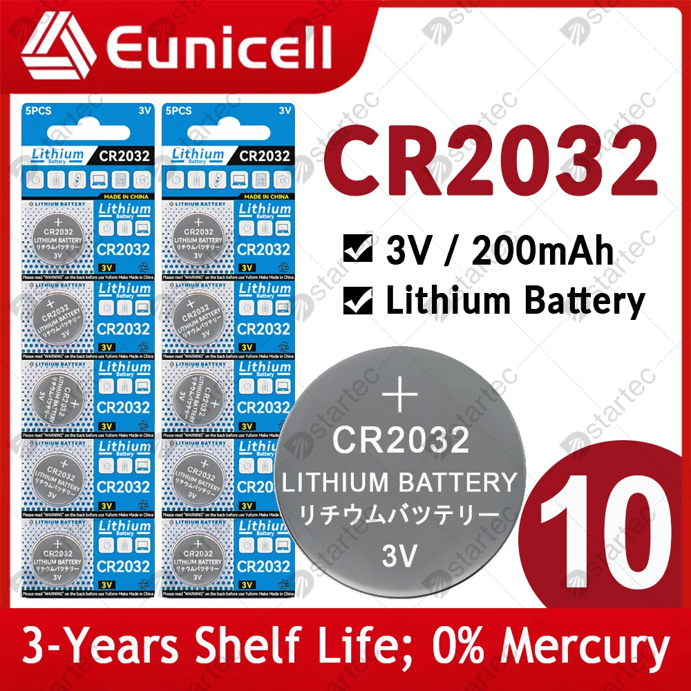 Lithium Botão Coin Cell Battery, 3V, 200mAh, CR2032, DL2032, ECR2032