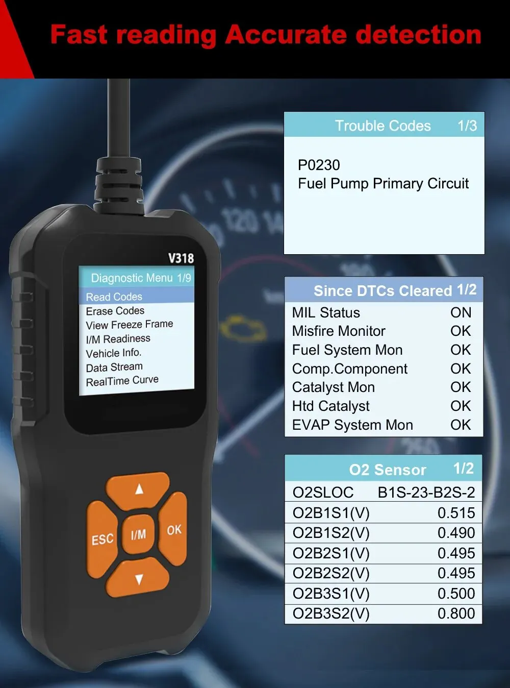 Obd2 Scanner 1 PC V318 Automobile Fault Diagnosis Instrument Engine Tester Reading Card Battery Detection