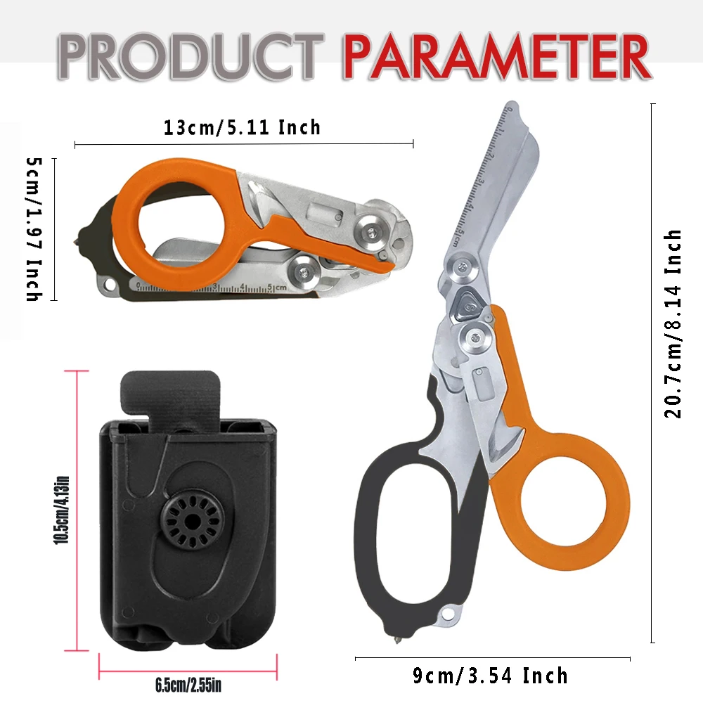 Raptor Emergency Response Shears Multifunctional Scissors with Strap Cutter and Glass Breaker with Compatible Holster