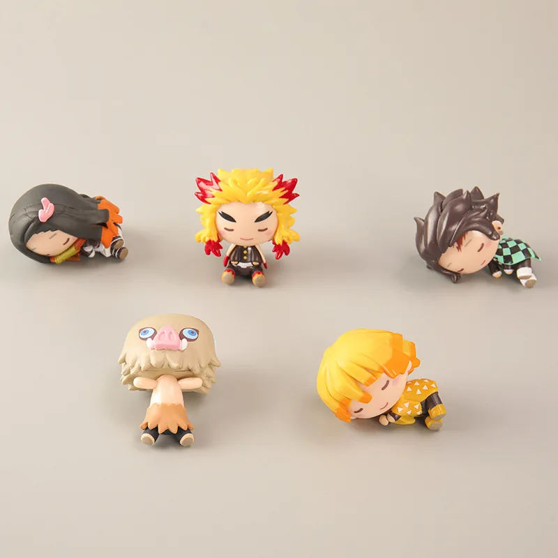 

5pcs Demon Slayer Sleeping Position Figure Agatsuma Zenitsu Figures Kamado Tanjirou Figure Mini Kawaii PVC Cute Model Toys Gifts