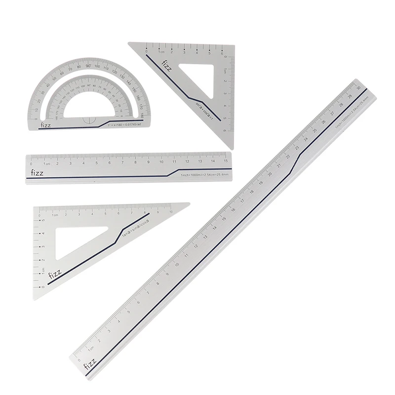 4Pcs Drawing Supplies Set Square Triangle Ruler Aluminum Protractor NEW M6W1 