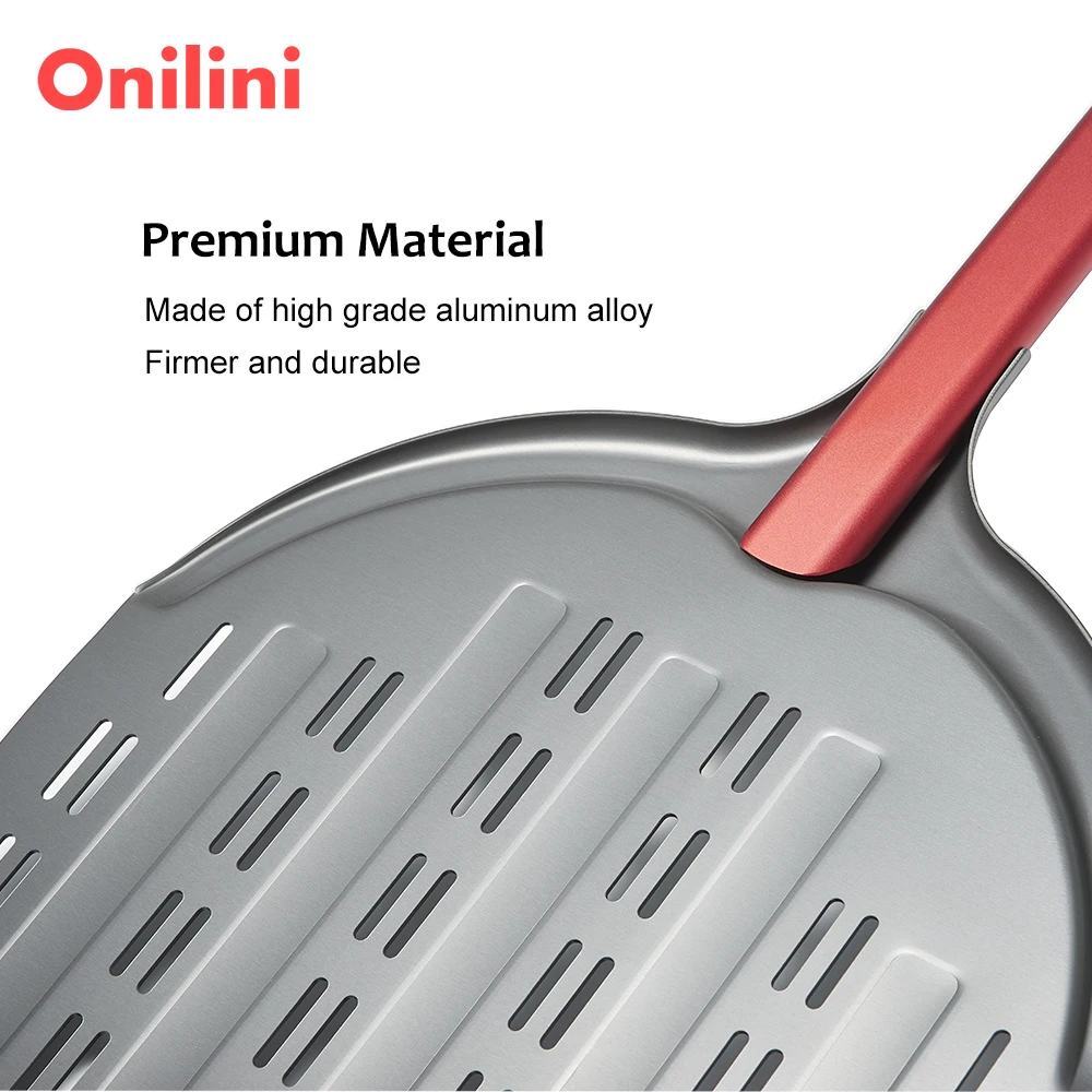 Onilini 12 inch Pizza Peel Perforated Pizzas Shovel Apple Shape Pizza Paddle with Aluminum Alloy Short Handle Peel