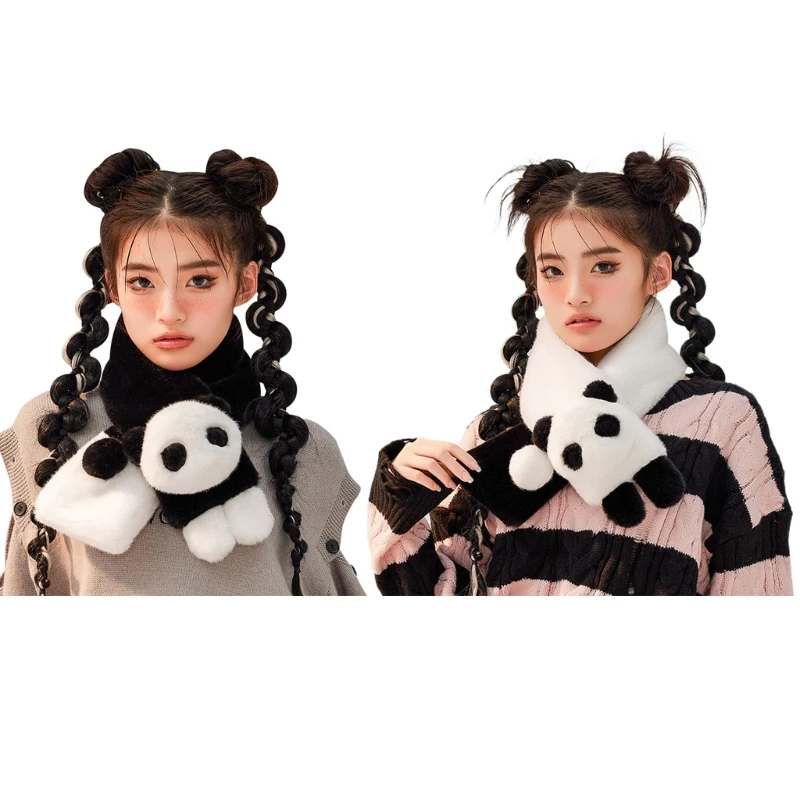 

Зимний шарф с пандой для взрослых и подростков, теплые мягкие плюшевые утолщенные шарфы из искусственного меха