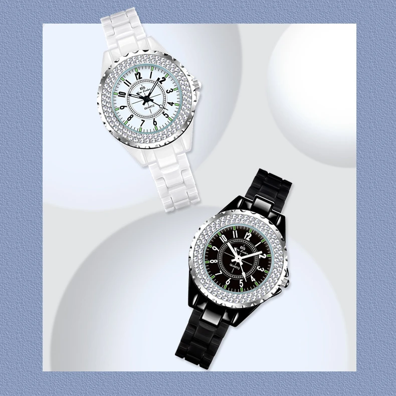 

Elegant Ceramic Watch for Women Free Shiping Luxury Brands Rhinestones Waterproof Wristwatches for Ladies Montre Femme