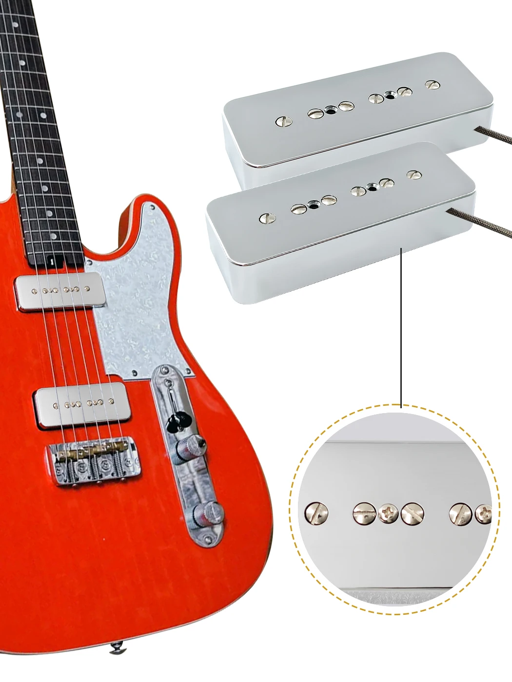 Phrilam ProP90-BLA Hochleistungs-Alnico5 P90 Soapbar Single-Coil-Tonabnehmer für Les Paul LP SG E-Gitarre Hals- und Brücken-Tonabnehmer-Set – Detail 10